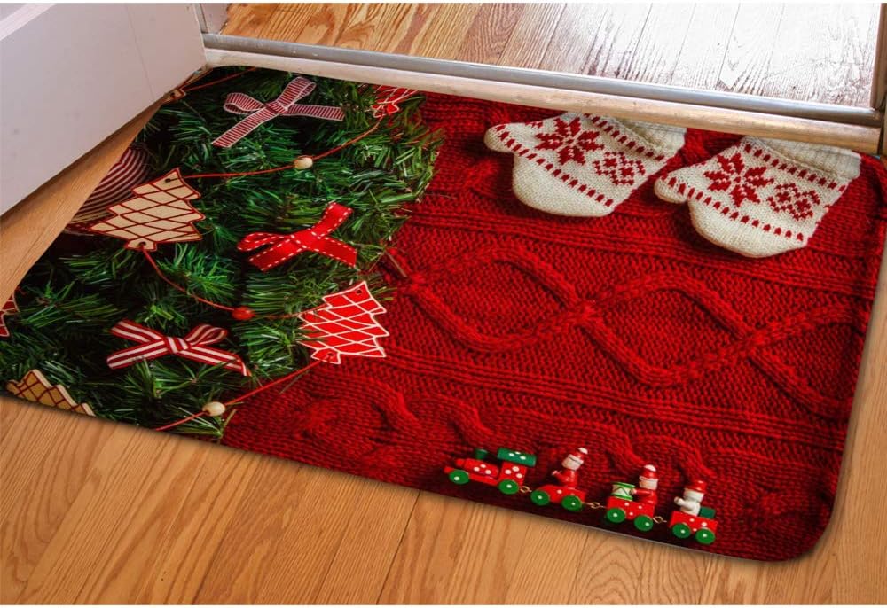 Micandle Christmas Doormat Flannel Non Slip Durable Washable Funny Indoor Outdoor Floor Mat with Rubber Backing for Kitchen Bedroom Bathroom Front Porch Decor Layered Patio