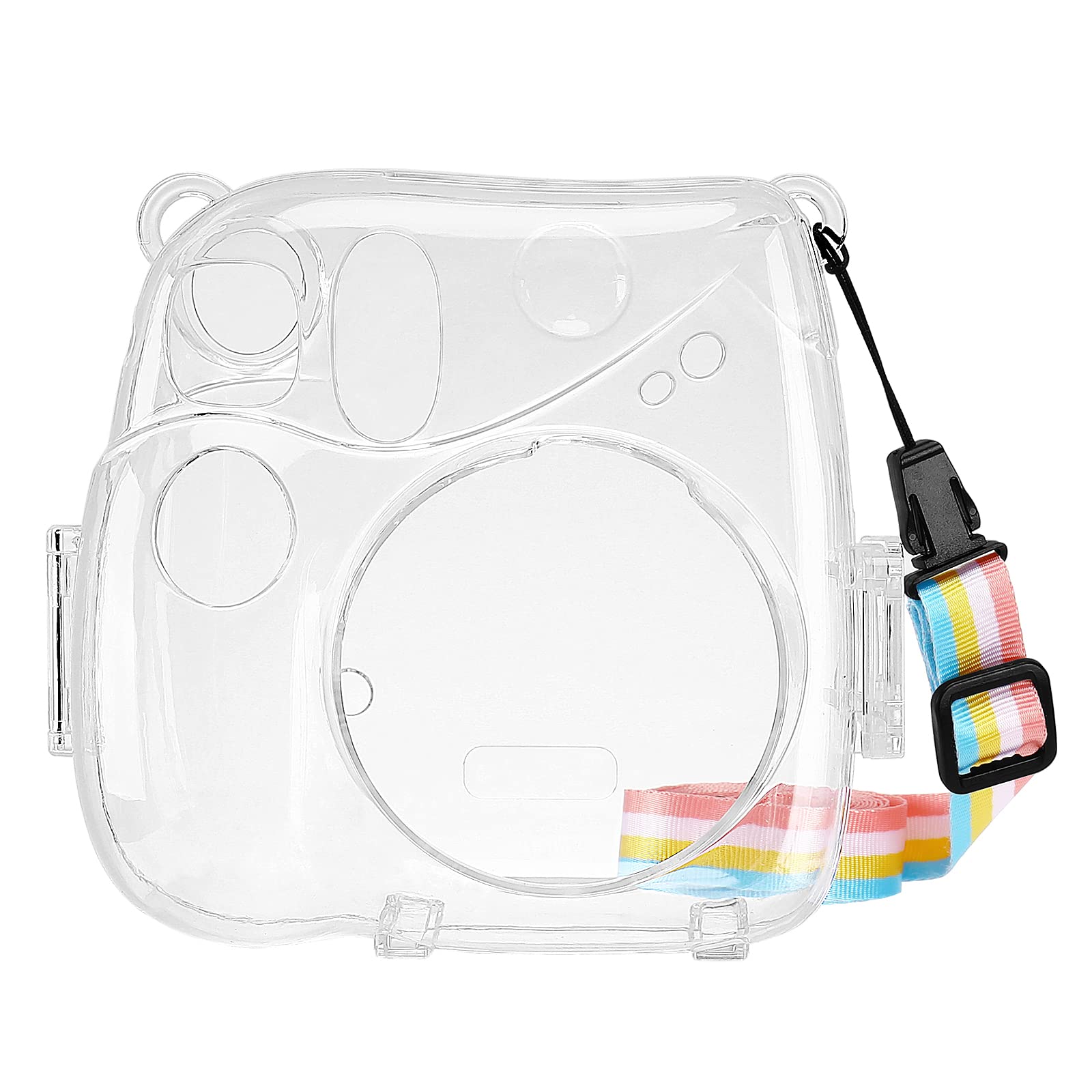 MOSISO Protective Case Compatible with Instax Mini 7+ Instant Camera, Hard Shell Camera Case Cover with Adjustable Rainbow Shoulder Strap, Crystal Clear