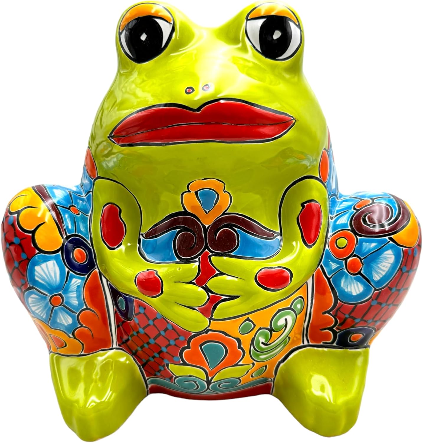 Talavera Frog Planter Animal Flower Pot Large Mexican Pottery Folk Art Hand Painted Home Decor Ceramic Handmade Multicolor 14.5 (Multi 8)