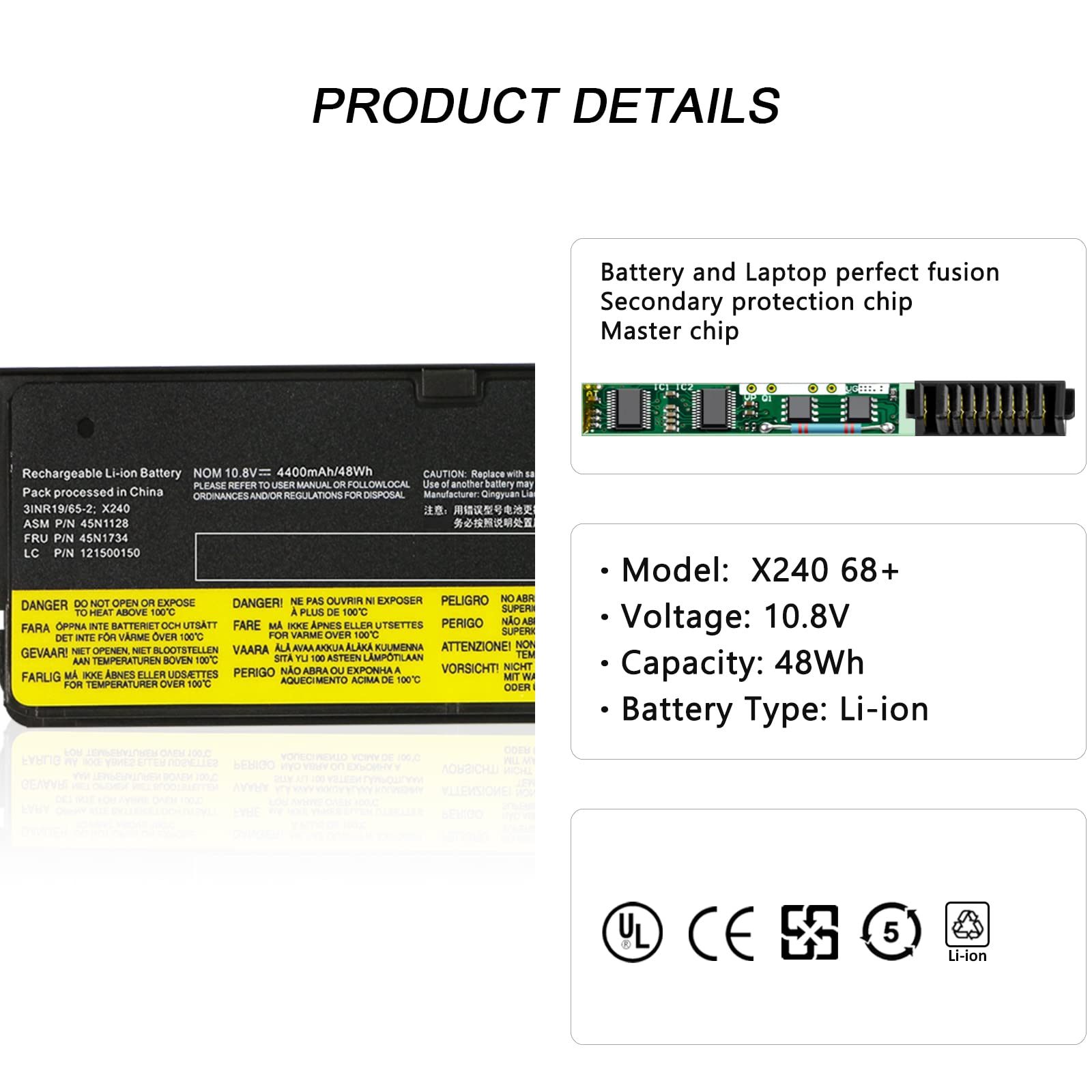 24Wh 68 Laptop Akku für Lenovo ThinkPad X240 X250 X260 X270 T440 T440S T450 T450S T460 T460P T470P T550 T560 W550 W550S L450 L460 P50S A275 K2450 K21-80 45N1135 45N1136 45N1777 45N1124