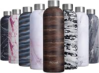 Autsel Rozsdamentes Acél Termosz 750ml - Szigetelt Vizes Palack Márvány-Arany Színben - BPA-mentes, Szivárgásmentes Kulacs Sporthoz, Túrázás 1