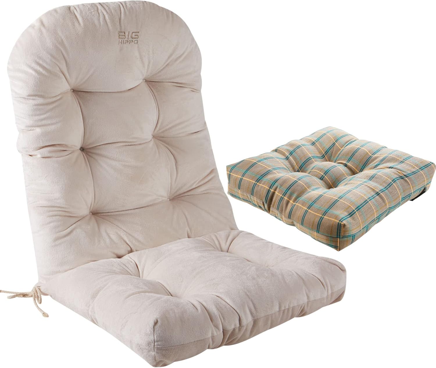 Big Hippo Adirondack Chair Cushion + Plaid Chair Cushion