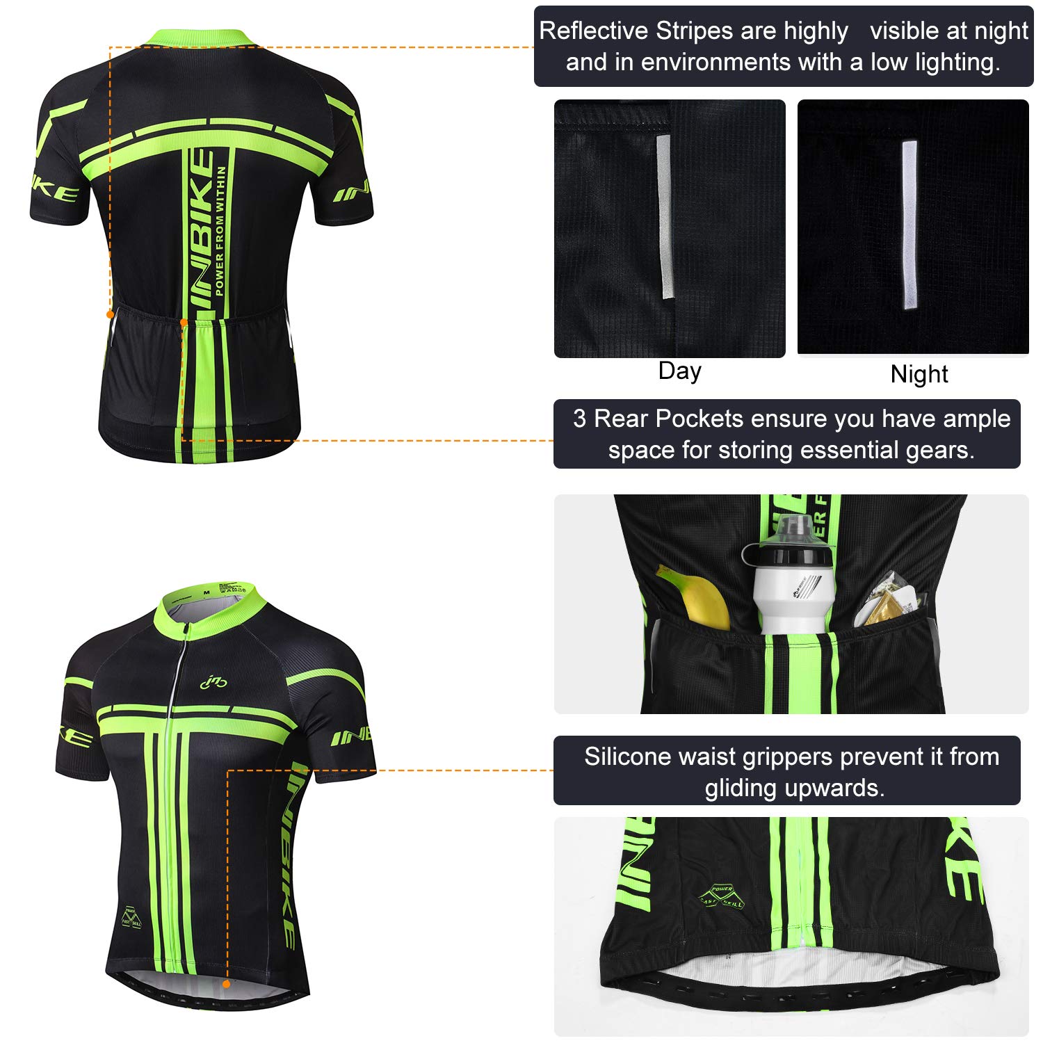 INBIKE Maillot Cyclisme Homme Ete Respirant et Extensible Maillot VTT Homme avec 3 Large Poches pour Velo, VTT,Moto, Course, Excercice