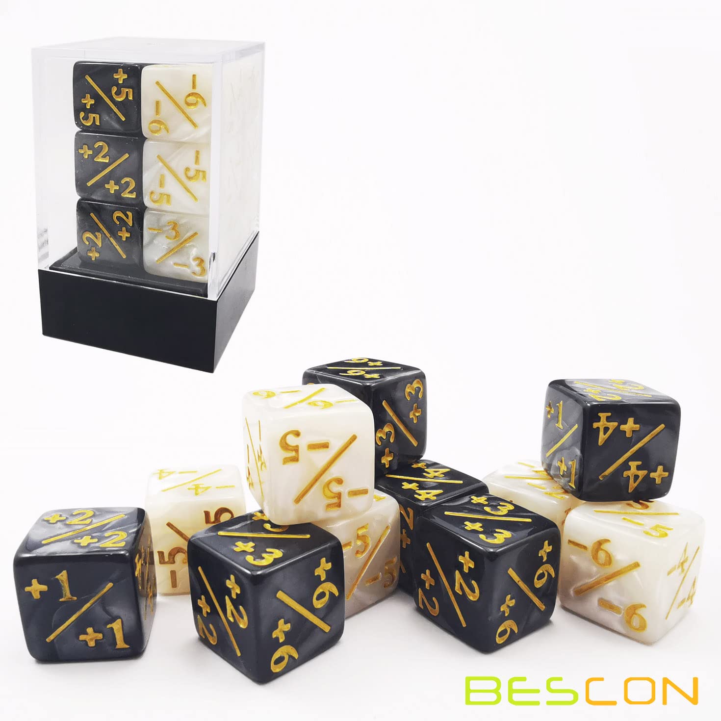 12pcs 16mm Positive and Negative D6 Dice Counters Set in Brick Box, Marble Token Dice Compatible with MTG, CCG, Car - Image 2