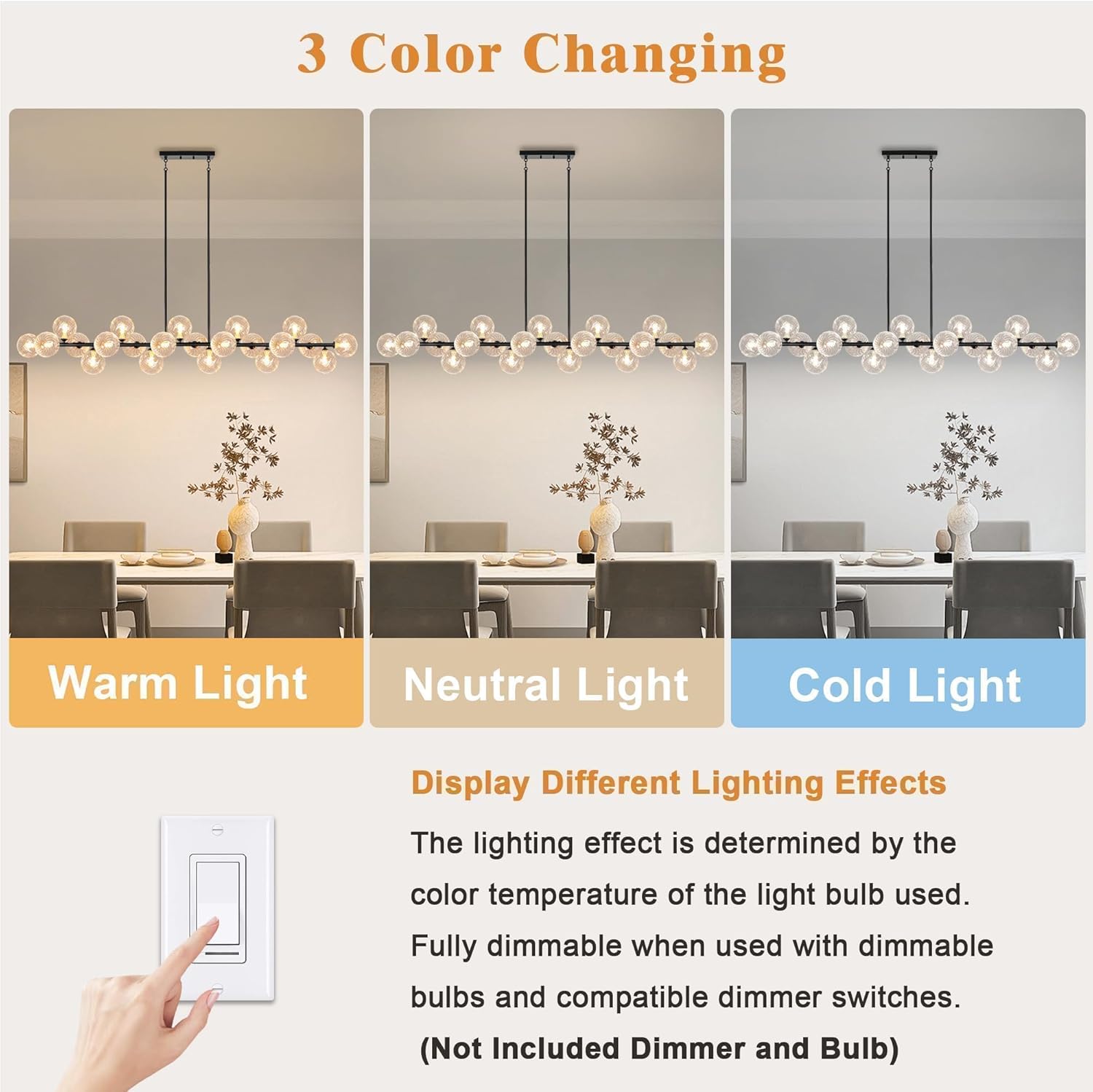 Dining Room Chandelier 70 Inch Modern Linear Chandelier 22 Lights Clear Glass Globe Pendant Light Sputnik Light Fixture for Kitchen Island, Living Room, Farmhouse