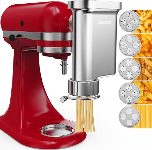 Eascandy Metal Gourmet Pasta Press Attachment for KitchenAid Stand Mixer – Durable Metal Pasta Maker Attachment with 5 Interchangeable Plates for Fresh Homemade Pasta