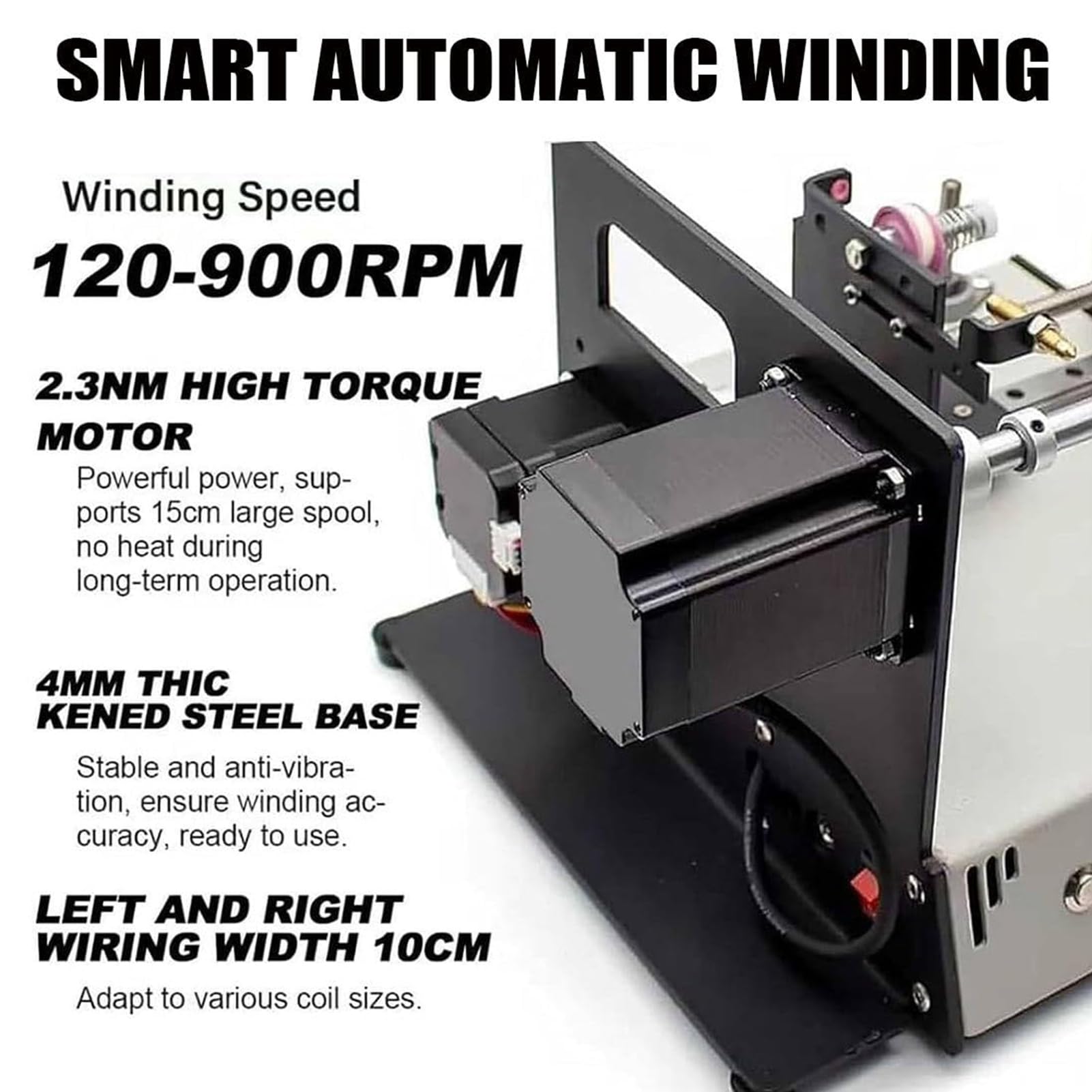 Automatyczna Maszyna Do Nawijania Cewek Cnc, Szybka Nawijarka Drutu 900rpm | Nawijarka Kabli do Wzmacniaczy Lampowych, Precyzja 0,01mm, Silnik o Momencie 2,3nm, do Transformatorów, Dławików i Cewek