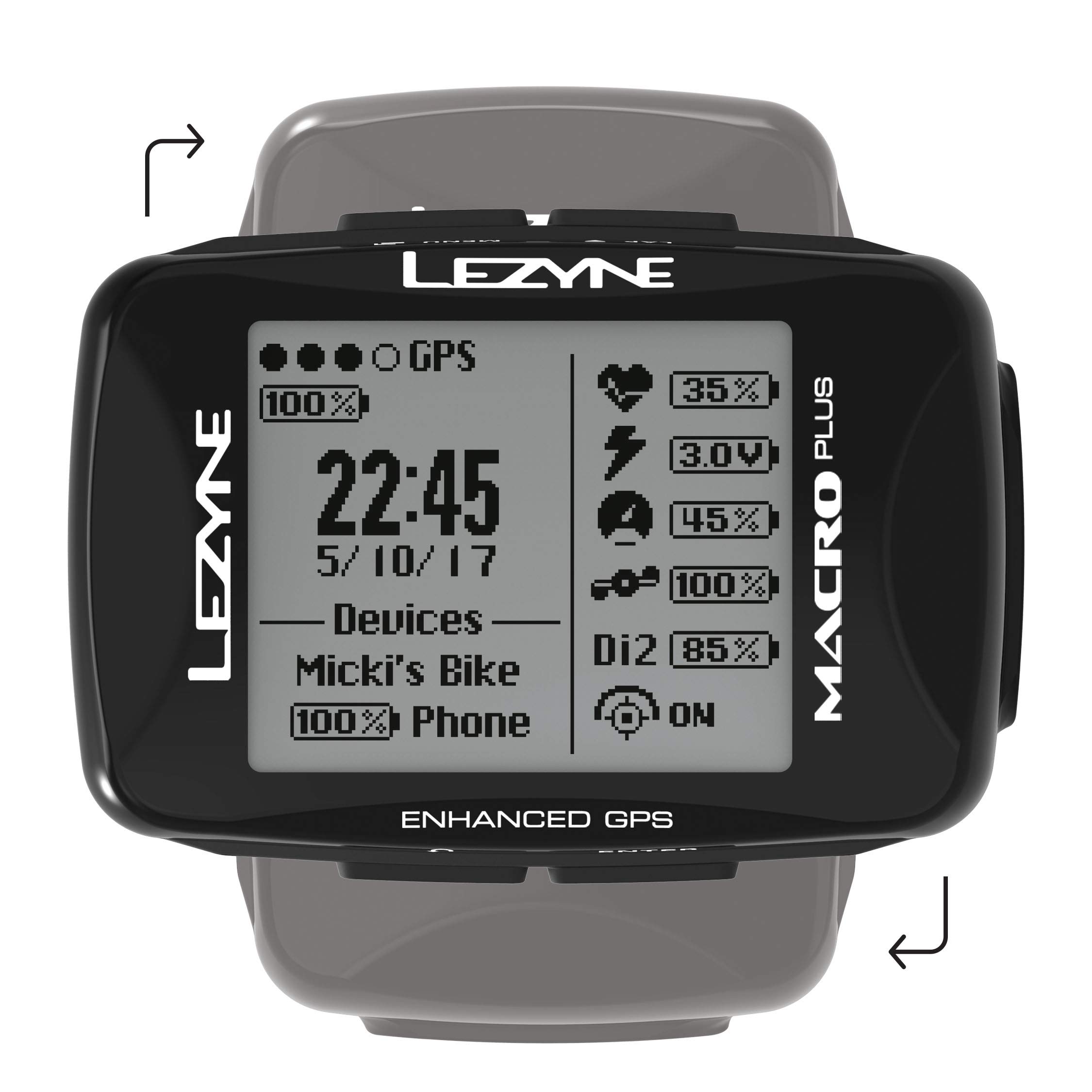 LEZYNE Macro Plus hrsc - Contador GPS para Bicicleta de montaña, Unisex, Color Negro, Talla única