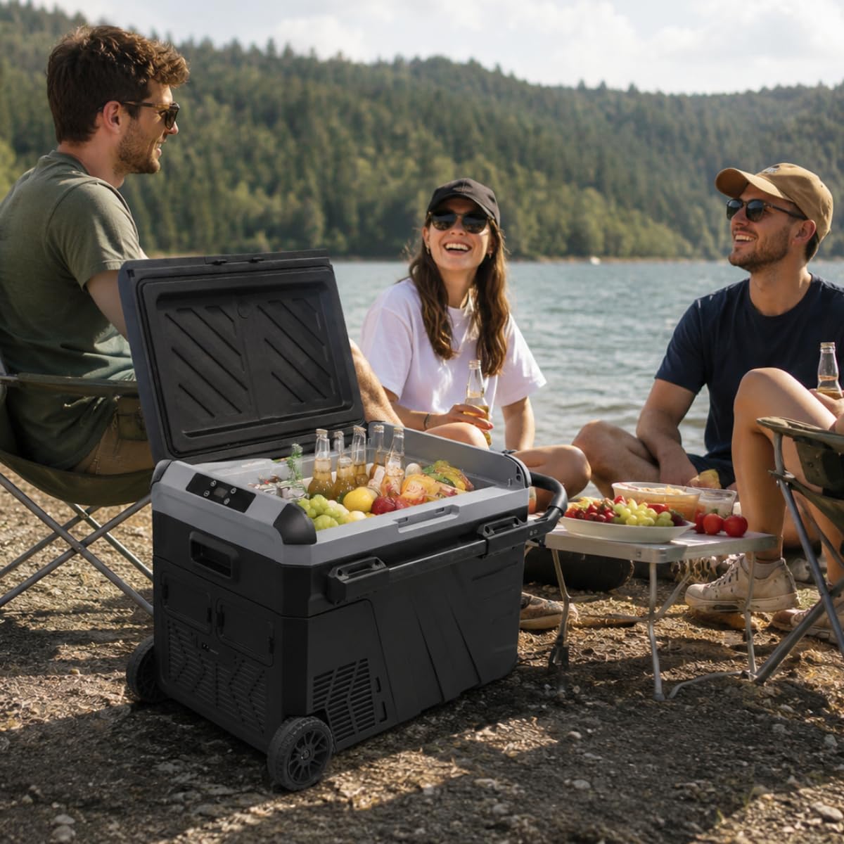 Nevera Portátil Eléctrica 35L con Compresor 12V 220V | para Coche, Furgoneta Camper, Autocaravana, Camión y Camping | Mini Congelador Rígido con Ruedas y Asa