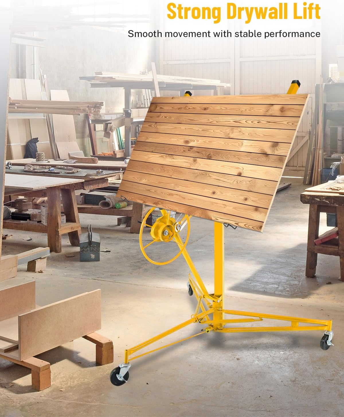 Drywall Lift Jack, 150LB Capacity Drywall Hoist with Wheels, 6.2FT-16FT Adjustable Height, 60° Tilt & 360° Rotation, Heavy Duty Sheetrock Lifter for Ceiling and Wall Installation by 1 Person