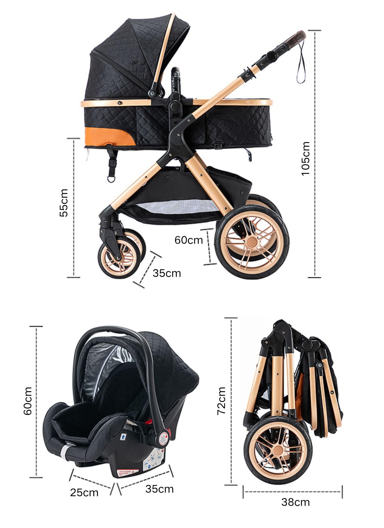 YAZOCO Kinderwagen 3 in 1 Zusammenklappbar Komplettset mit Becherhalter Moskitonetz Fußabdeckung für Baby Neugeborene Blau