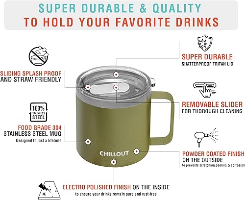 Miniatura 2 de Chillout Life - Taza de café con aislamiento térmico al vacío, acero inoxidable, mango y tapa, 16 onzas