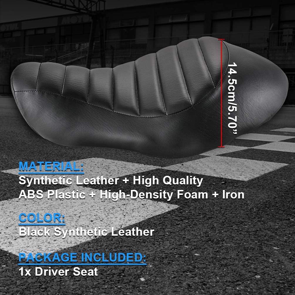 KATUR Motorcycle Seat Cushion Synthetic Leather Retro Driver Vintage Cafe Racer Solo Seat Cushion Pad Saddle Compatible with HarleyXL883N XL883L XL883X 2005-2013 (Horizontal Line Black)