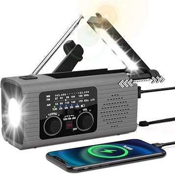 NITIGO Emergency Radio 4000mAh Solar Hand Crank AM/FM/NOAA Portable Weather Radio with Phone Charger, LED Flashlight, Reading Lamp, SOS Alarm, Headphone Jack for Indoor Outdoor Emergency, USB Charged
