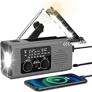 Emergency Radio 4000mAh Solar Hand Crank AM/FM/NOAA Portable Weather Radio with Phone Charger, LED Flashlight, Reading Lamp, SOS Alarm, Headphone Jack for Indoor Outdoor Emergency, USB Charged
