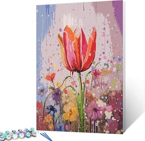 Miniatura 3 de Tucocoo Kit de pintura por números de flores de tulipán, lienzo de 16 x 20 pulgadas, pintura al óleo digital para adultos con pinceles y pigmento