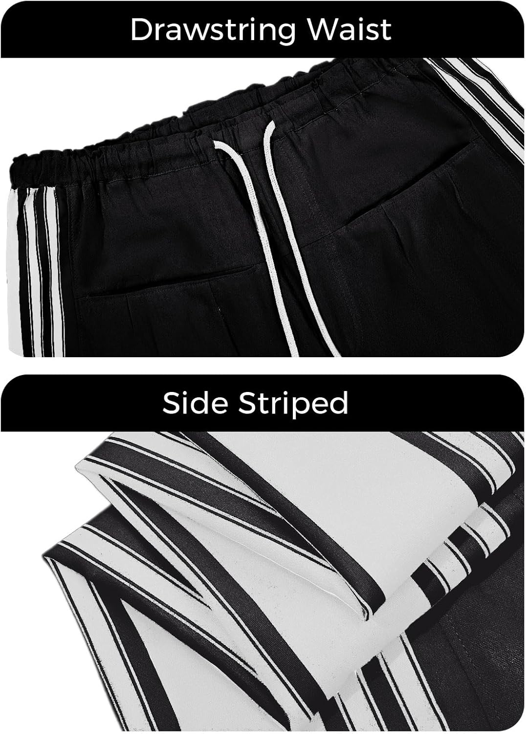 Fisoew Womens Wide Leg Pants Drawstring High Waisted Striped Baggy Palazzo Track Pants with Pockets - Image 5