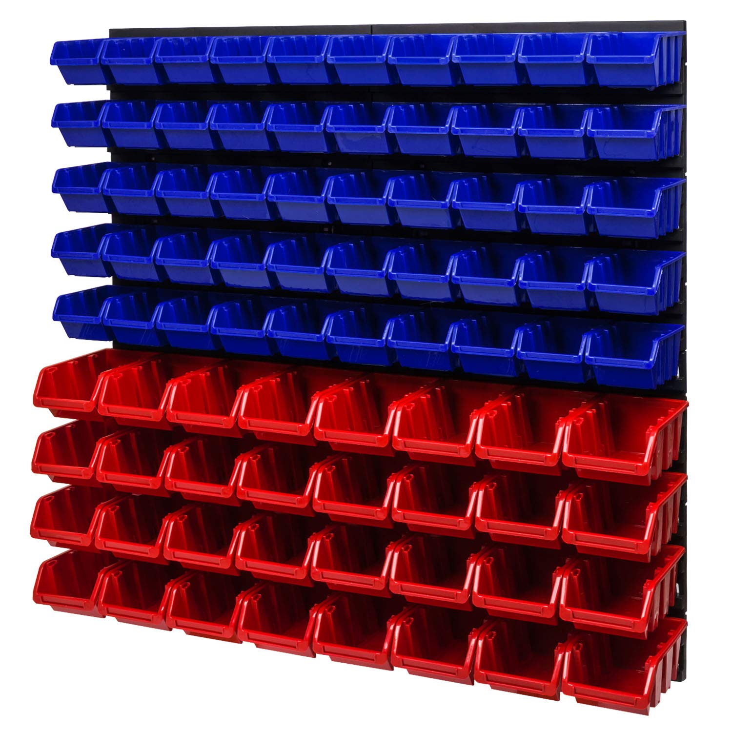 Lot de 82 boîtes de rangement empilables 772 x 780 mm bleues / rouges