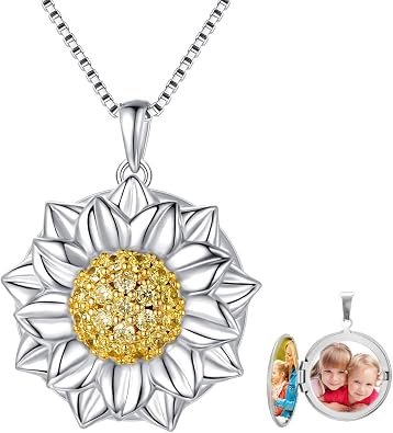 Sunflower Locket That Hold Pictures 925 Sterling Silver Flower Necklace Sunshine Rose Flower Pendant Necklace for Women