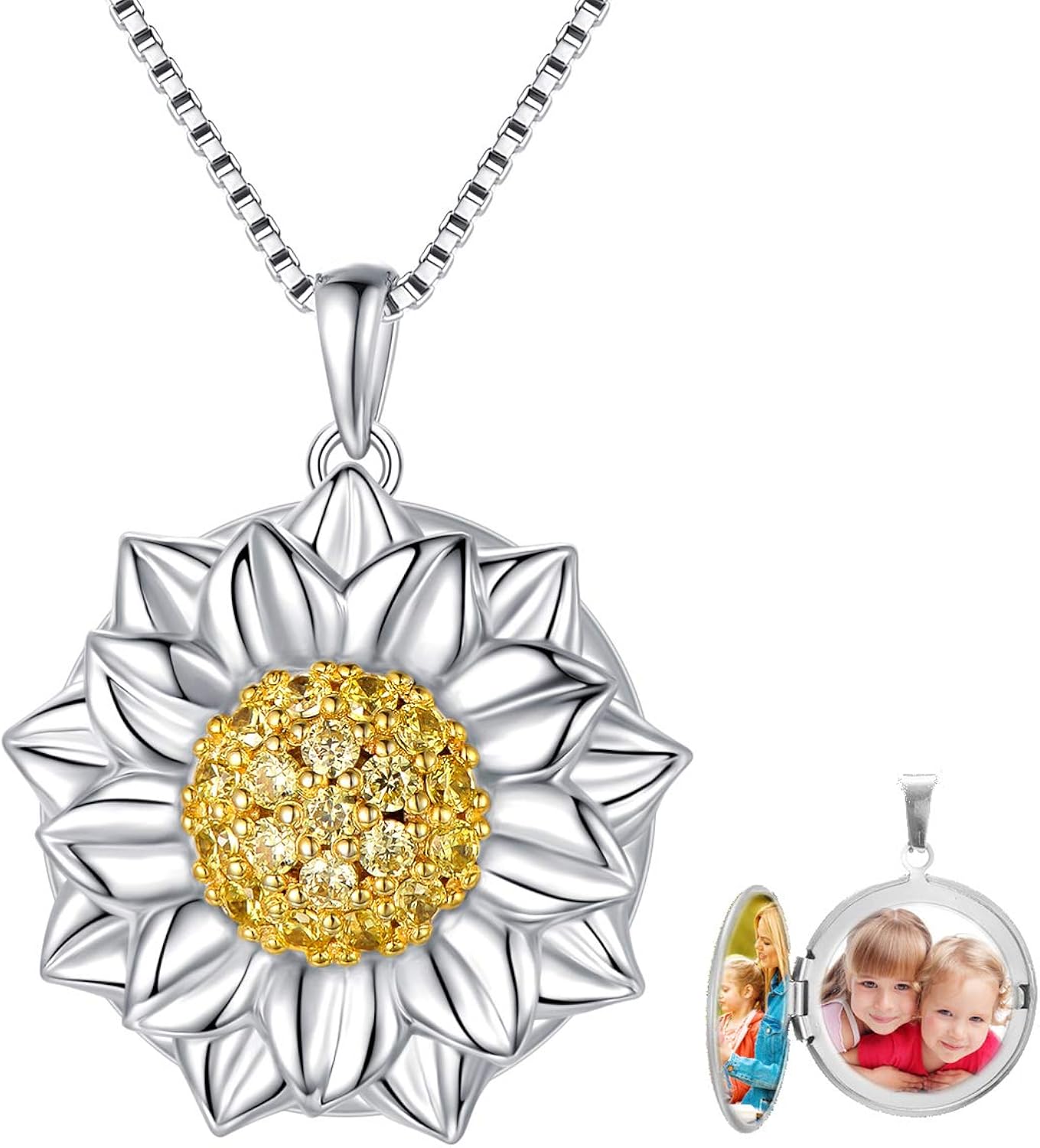 Sunflower Locket That Hold Pictures 925 Sterling Silver Flower Necklace Sunshine Rose Flower Pendant Necklace for Women