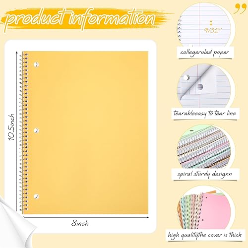 Miniatura 2 de Teling 12 cuadernos en espiral de 1 materia, cuaderno de rayas universitarias de 8 x 10 12 pulgadas, cuaderno de diario en espiral de 3 agujeros,