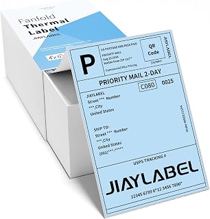 4x6 Thermal Shipping Label Mailing Postage Stickers Paper for Direct Thermal Label Printer USPS UPS Address Big Packing Fanfold Blue Color 500 Labels/Stack,1 Stack