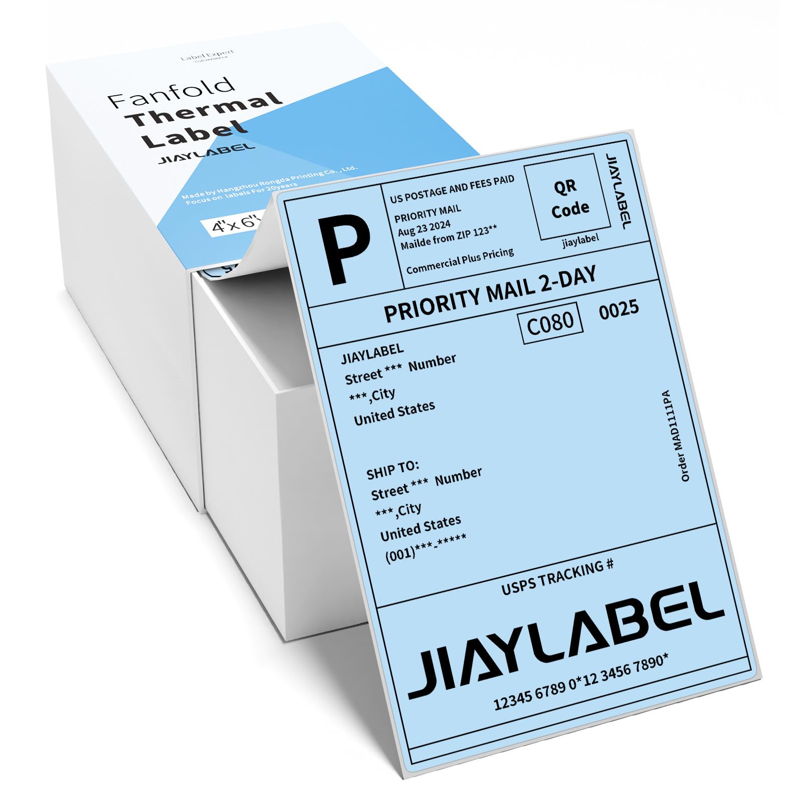 JIAYLABEL 4x6 Thermal Shipping Label Mailing Postage Stickers Paper for Direct Thermal Label Printer USPS UPS Address Big Packing Fanfold Blue Color
