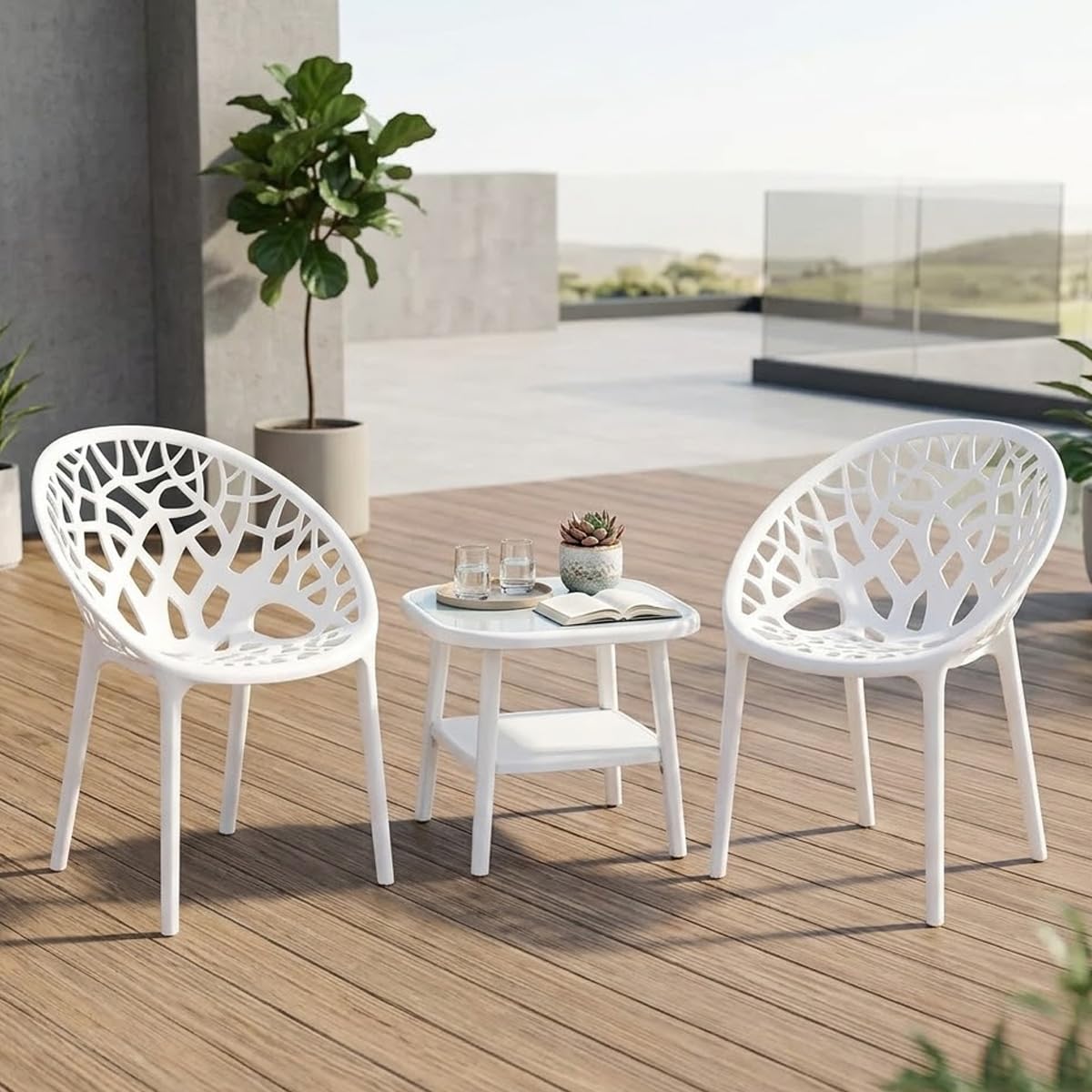 Nilkamal Crystal Chair and Arena Table Set | 2 Chairs and 1 Table | Plastic Furniture Set for Indoor and Outdoor Use, Balcony, Garden, Patio & Living Room | Milky White-image-34