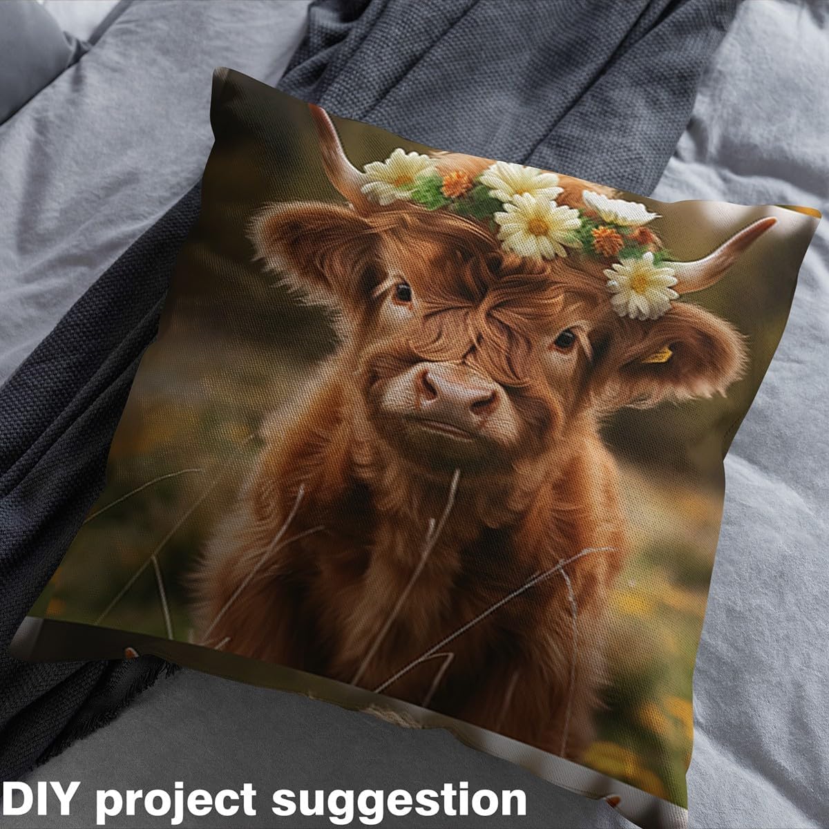 Highland Cattle Fabric by The Yard,Brown Cow Upholstery Fabric,Rustic Farmhouse Decorative Fabric for Kids Boys,Green Plant Flower Indoor Outdoor Fabric,Animal Themed Material by The Yard,3 Yards