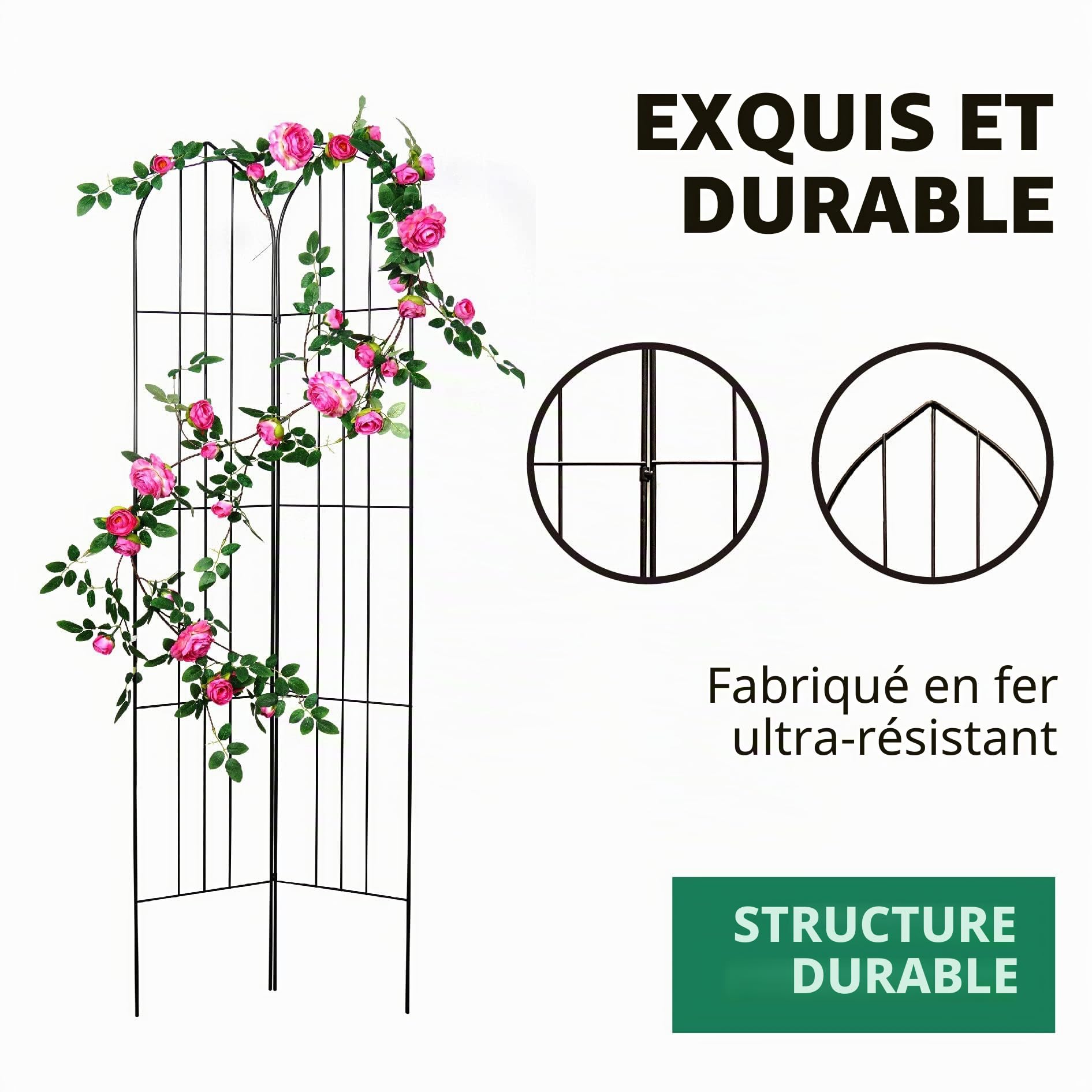 GARDEN Lot de 2 Treillis de Jardin pour vignes et Plantes grimpantes en Plein air, Panneaux de Grille en Fil de Fer pour pergola grimpante en Pot, Concombre, Tomate, Rose