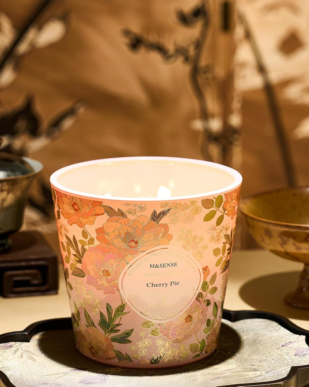 M&SENSE Cherry Pie Scented Candle, 28.2oz 3 Wick Natural Soy Wax Large Candles, Long Lasting Clean Slow Burning No Toxic Décor for Home Relaxation, Romantic Dates & Gift-Giving - Image 8