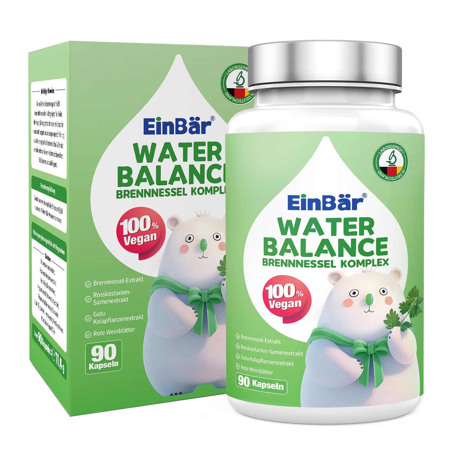 Wasserbalance 7 in 1 Brennnessel-Komplex mit Magnesium, Rosskastanie & Gotu Kola 90 vegane Kapseln laborgeprüft Entwässerungstabletten