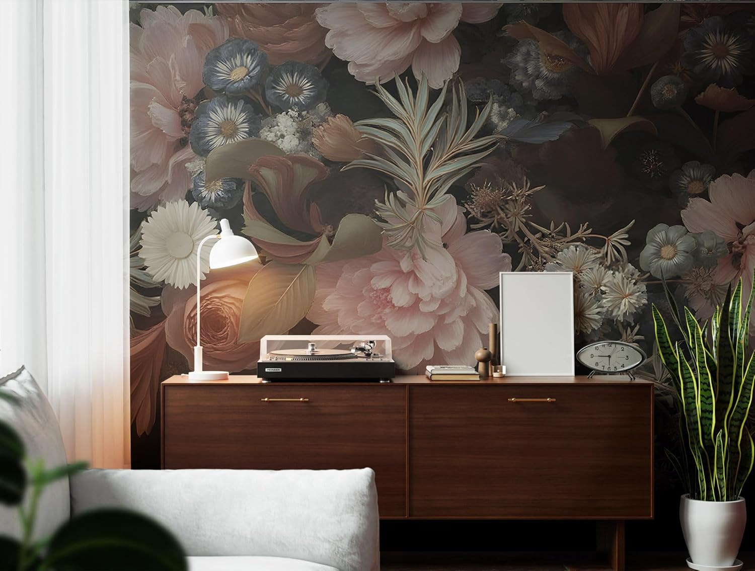 Floral Forest Wall Murals Peel and Stick Forest murals Removable Waterproof Large Wallpaper for Living Room Bedroom (Color-1, 118×82 inch)