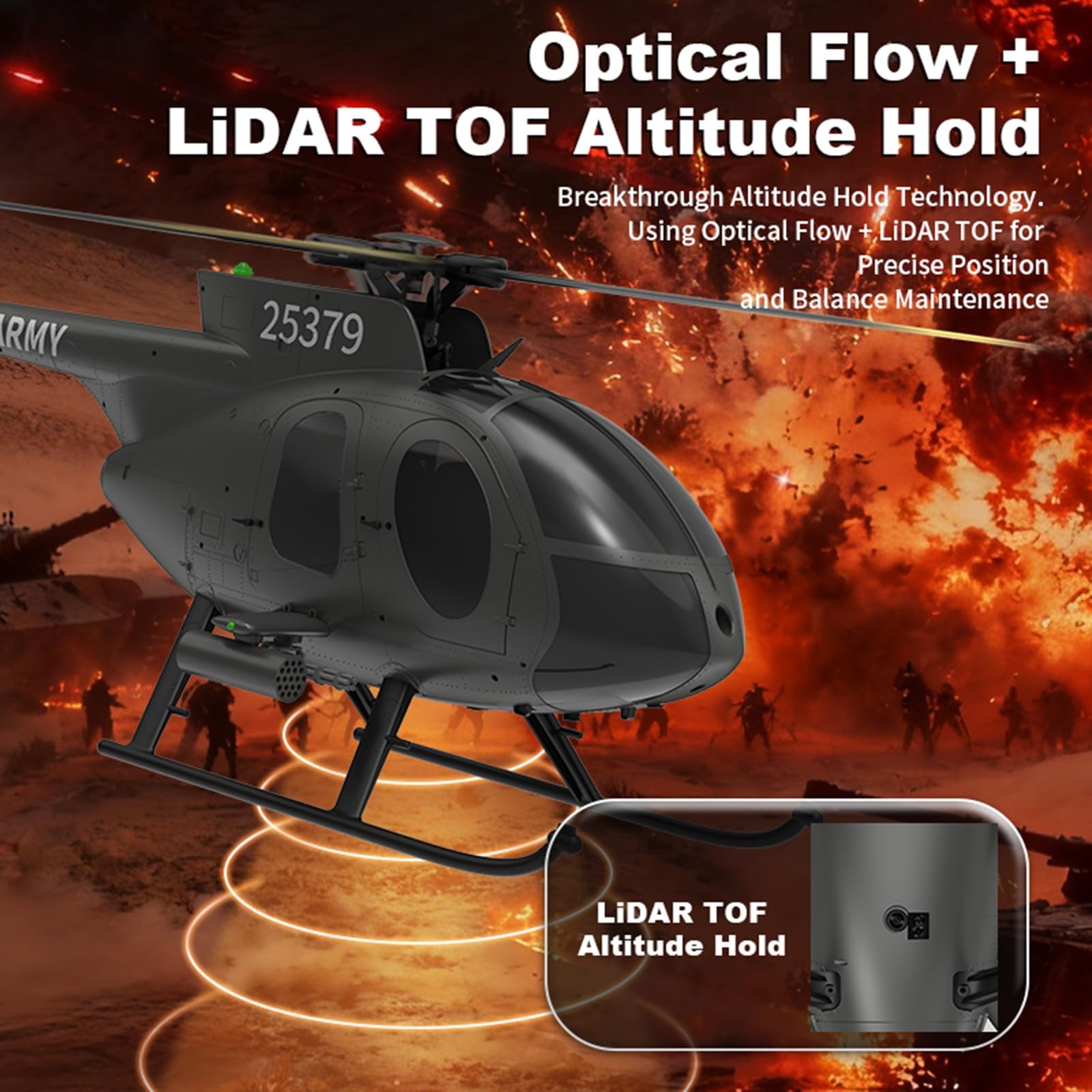 Helicóptero RC F119S MD500 con giroscopio de 6 Ejes, Modos conmutables 6G/3D y Cabina abatible - Helicóptero teledirigido RTF para Principiantes y Adultos(Red,No Camera)