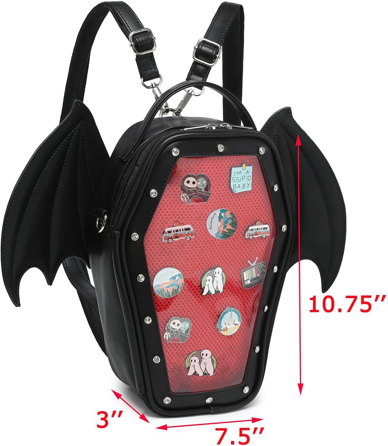 CHERRY SAUCE Gothic Coffin Shape Fashion Ita Bag Backpack Halloween Shoulder Bag, Detachable wings Purses Handbags - Image 6