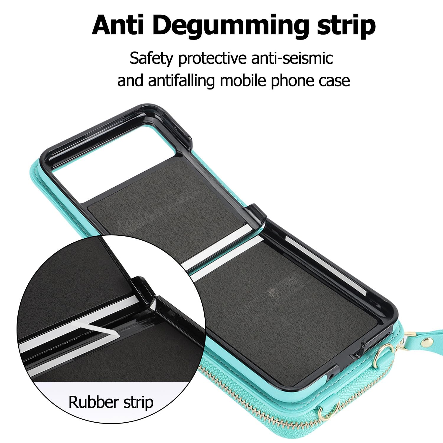 Etui crossbody do telefonu Samsung Galaxy Z Flip 6, skórzane etui z przegródkami na karty z blokadą RFID, z klapką i zamkiem błyskawicznym, portfel, etui na telefon, smukłe, zielone