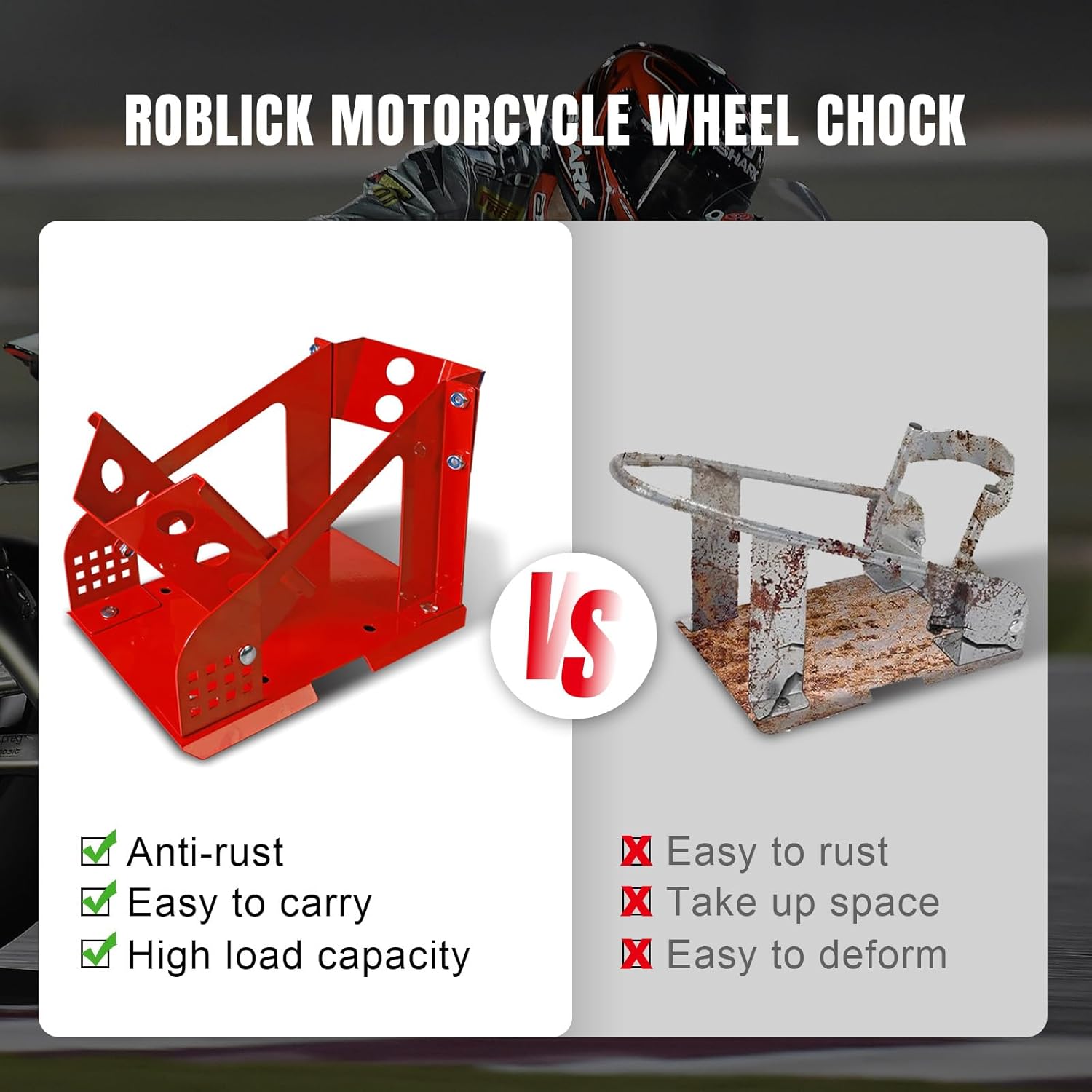 Big RED Motorcycle Wheel Chock, 1800 lbs Capacity Wheel Cradle Holder with 12 Adjustable Holes, for 16"-21" Motorcycles, Dirt Bike