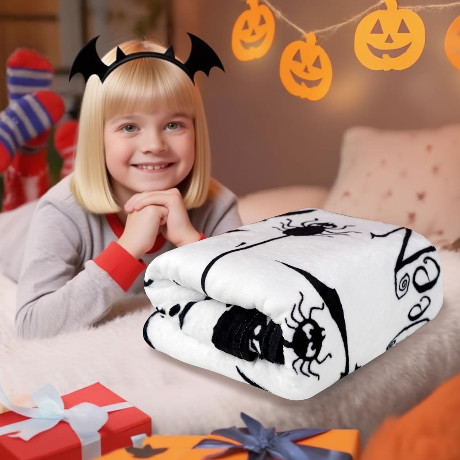 Witch Blanket Halloween Throw Blankets Gifts for Women Witchy Goth Skull Pumpkin Flannel Fleece Blankets for Couch Sofa Bed Chair Decor Witch's Spider Webs Decorations Blanket 50x60in - White - Image 6