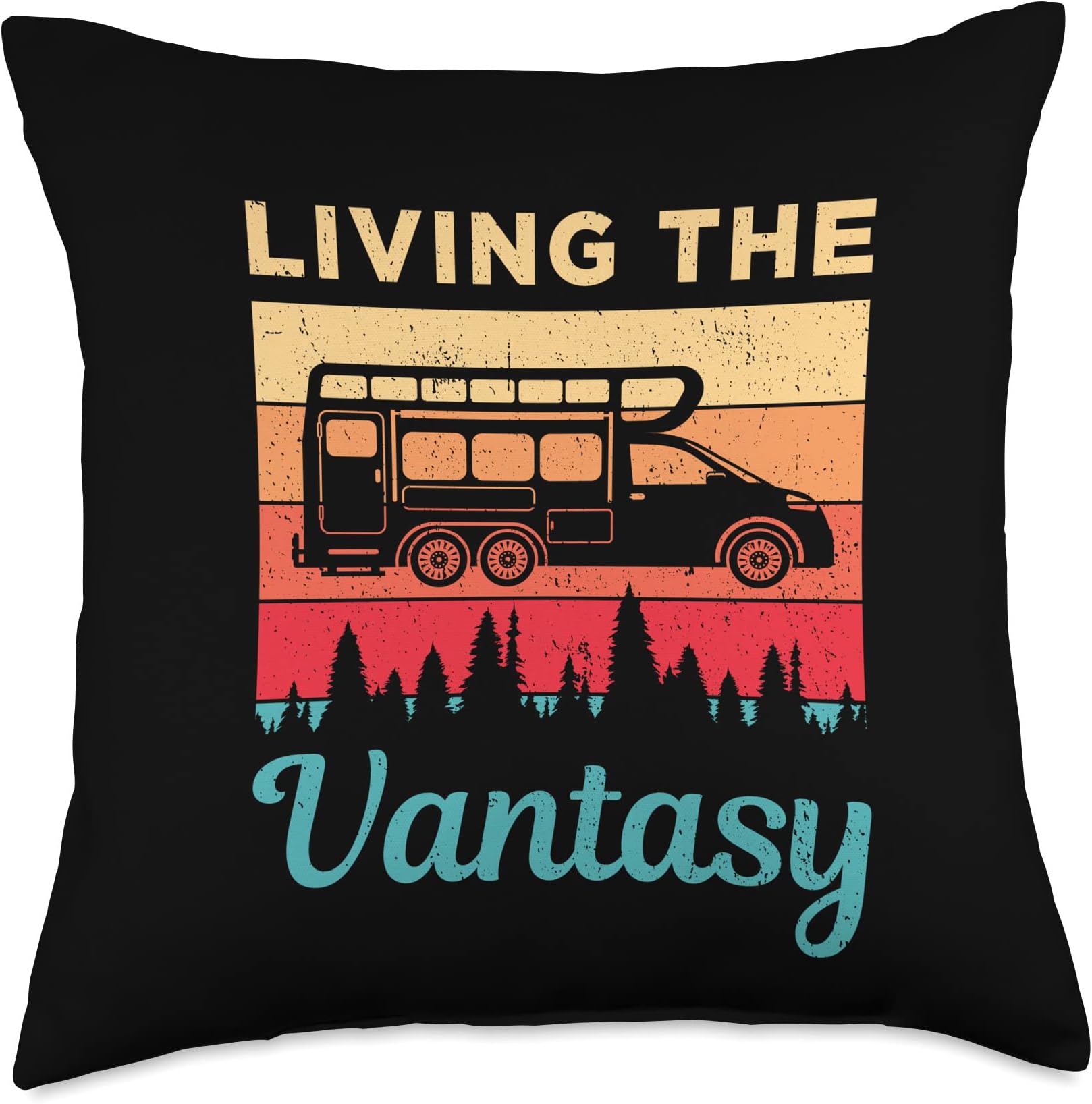 RV Car Unique Gifts Living The Vantasy Camper RV Camping 5th Wheel Motorhome Throw Pillow, 18x18, Multicolor