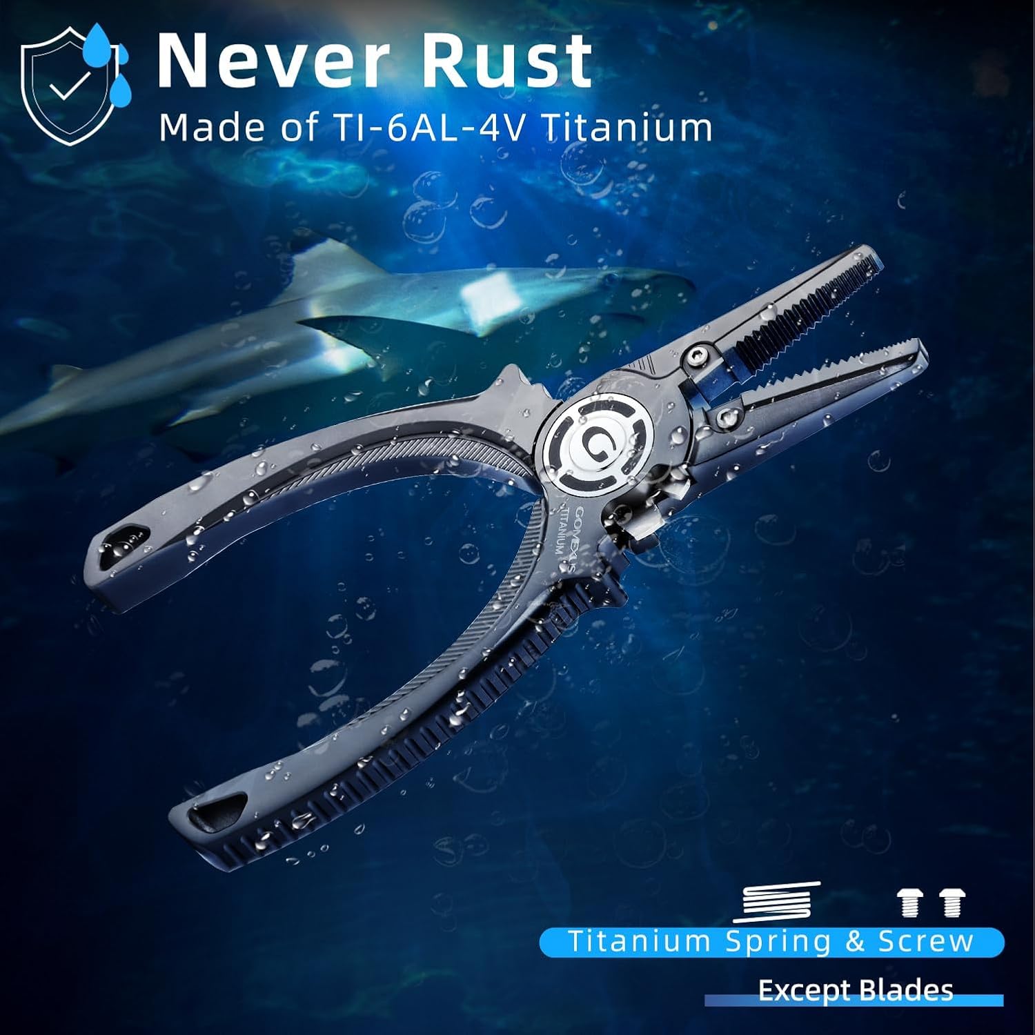 GOMEXUS Titanium Fishing Pliers 7.5'' with Side Cutters, Lanyard & Leather Sheath, Never Rust Hook Remover, Saltwater Resistant, Inshore & Nearshore Fishing (Offshore Straight Nose, 7.5 INCHES)