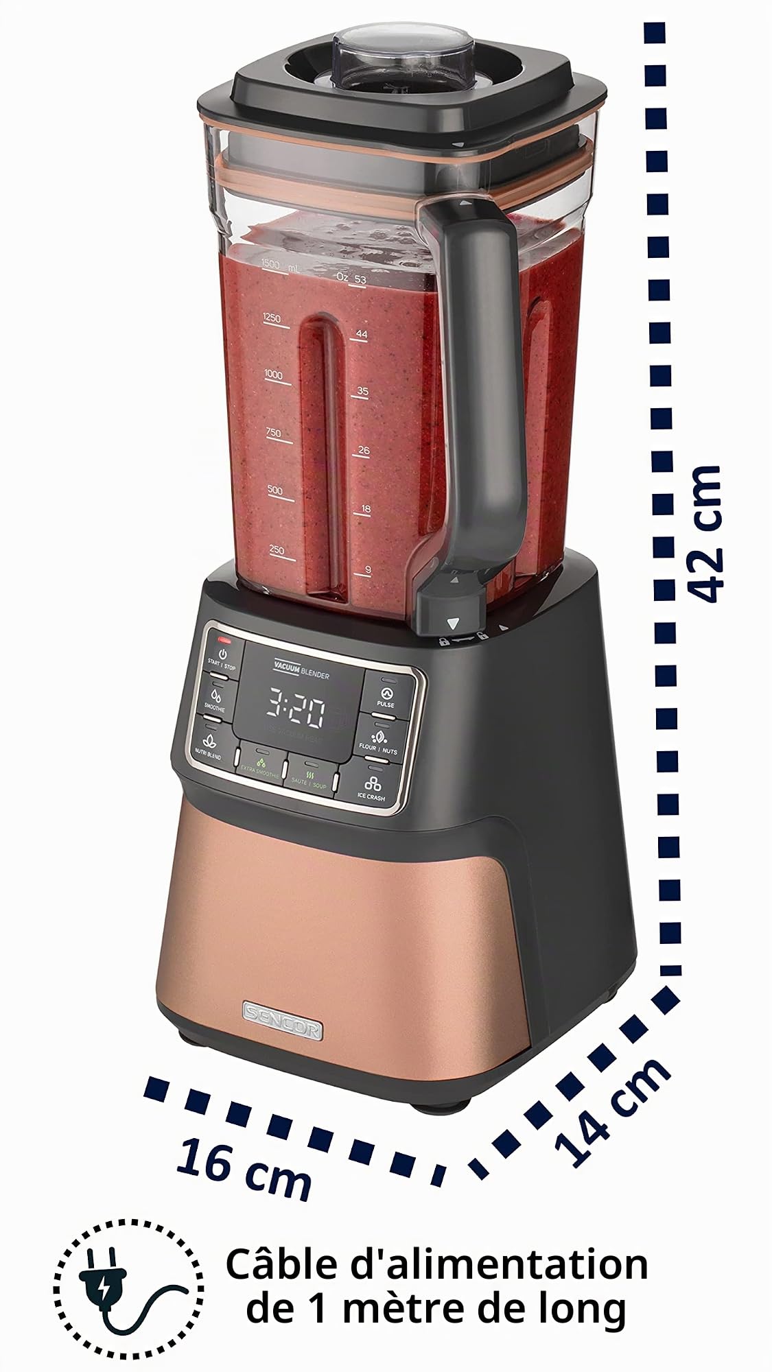 SENCOR 7877CH SBU 7876GD Mixeur sous vide automatique 1500 W Smoothie 8 lames en titane 7 programmes Doré Plastique