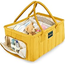 Baby Diaper Caddy Basket Organizer-Sturdy, Breathable & Washable - Stylish Storage, Portable, Car Caddy Organizer, Nursery, Baby Gift Registry Newborn Essentials Yellow