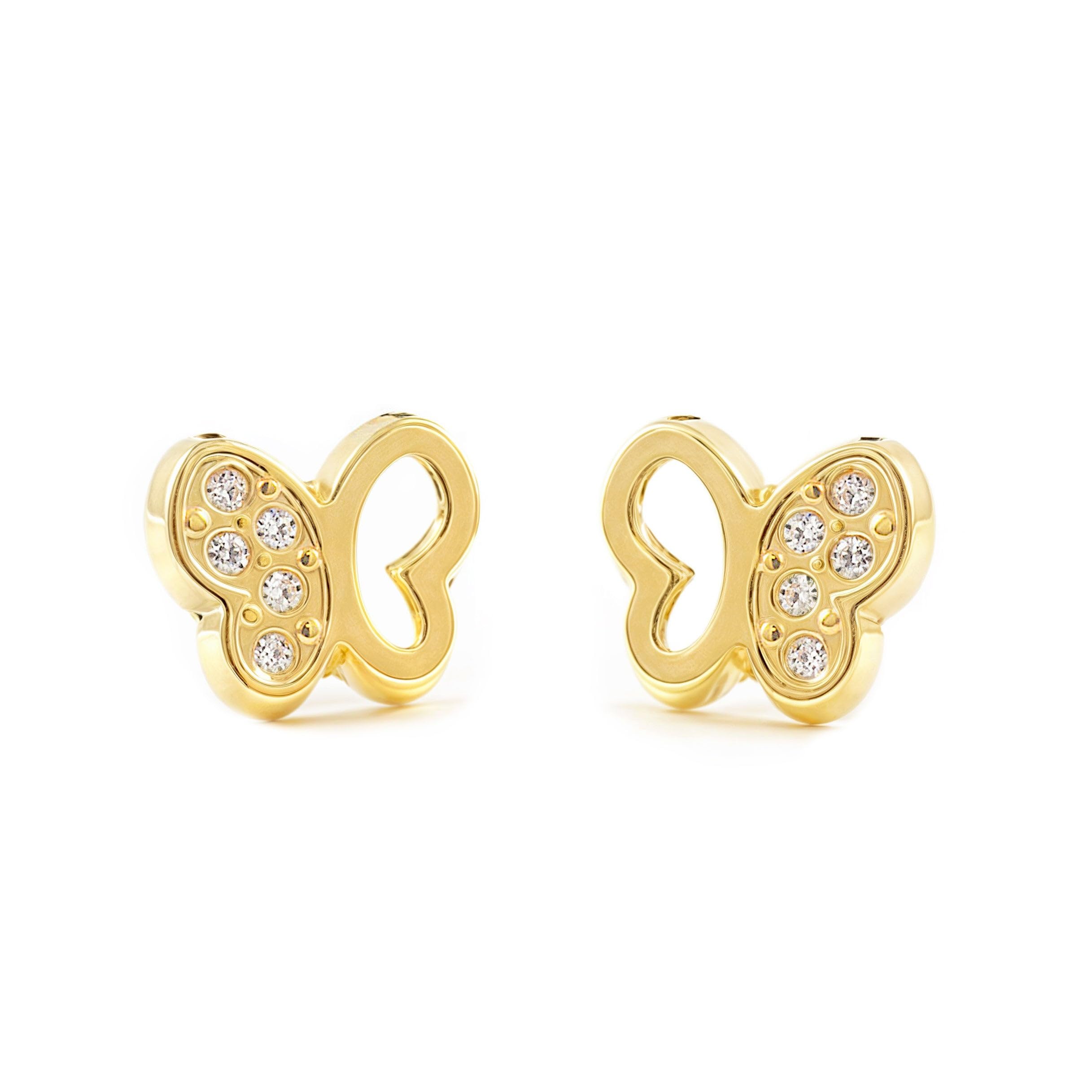 Orecchini Farfalla Boucles D'Oreilles Enfant Papillon Or 9 Carats - Coffret Cadeau Garanti - Mondepetit Cadeau Fille Or Jaune