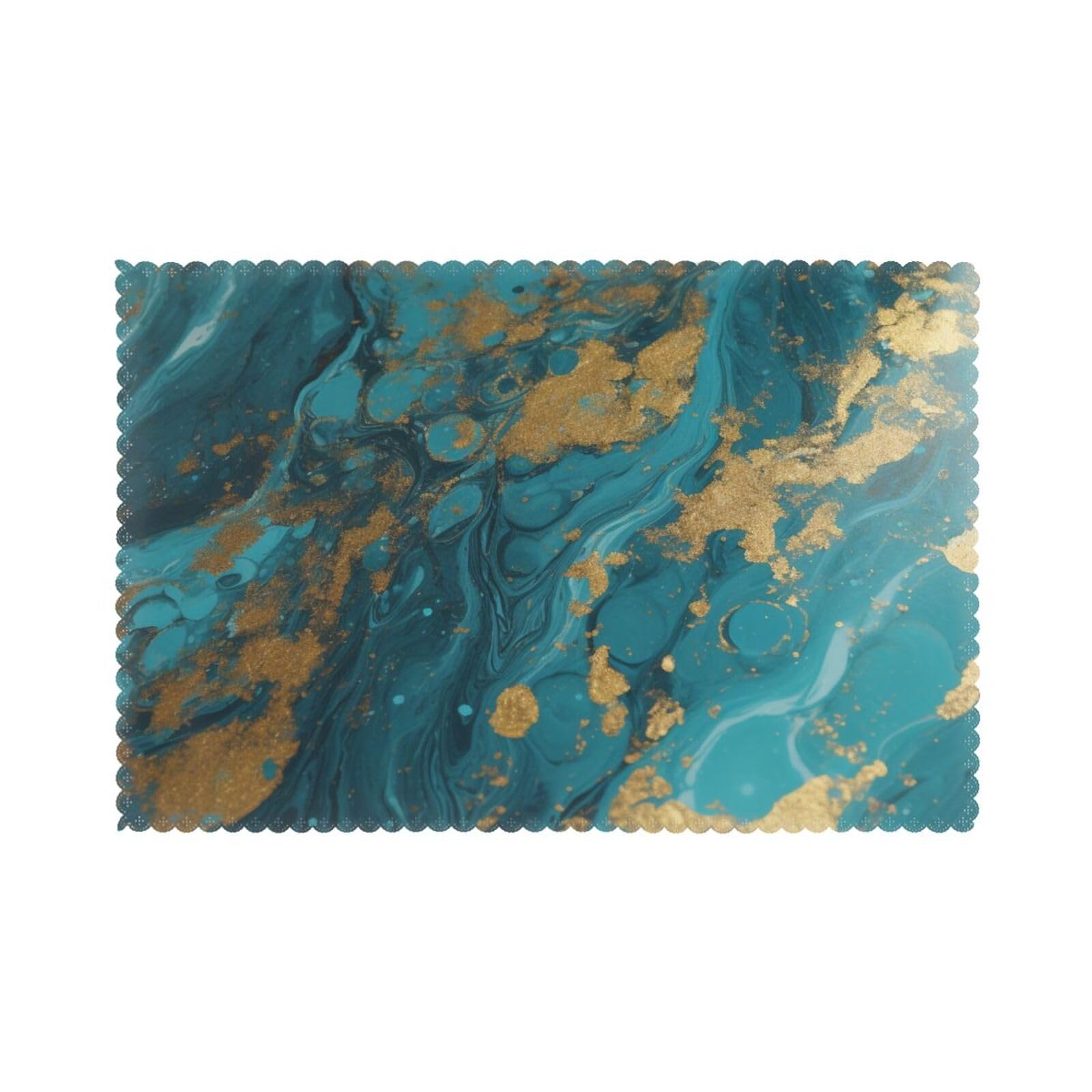 Turquoise Blue Gold Marble Printed Placemat Heat Resistant Place Mats Set of 6 PCS Washable Kitchen Table Mats, 12x18 Inch