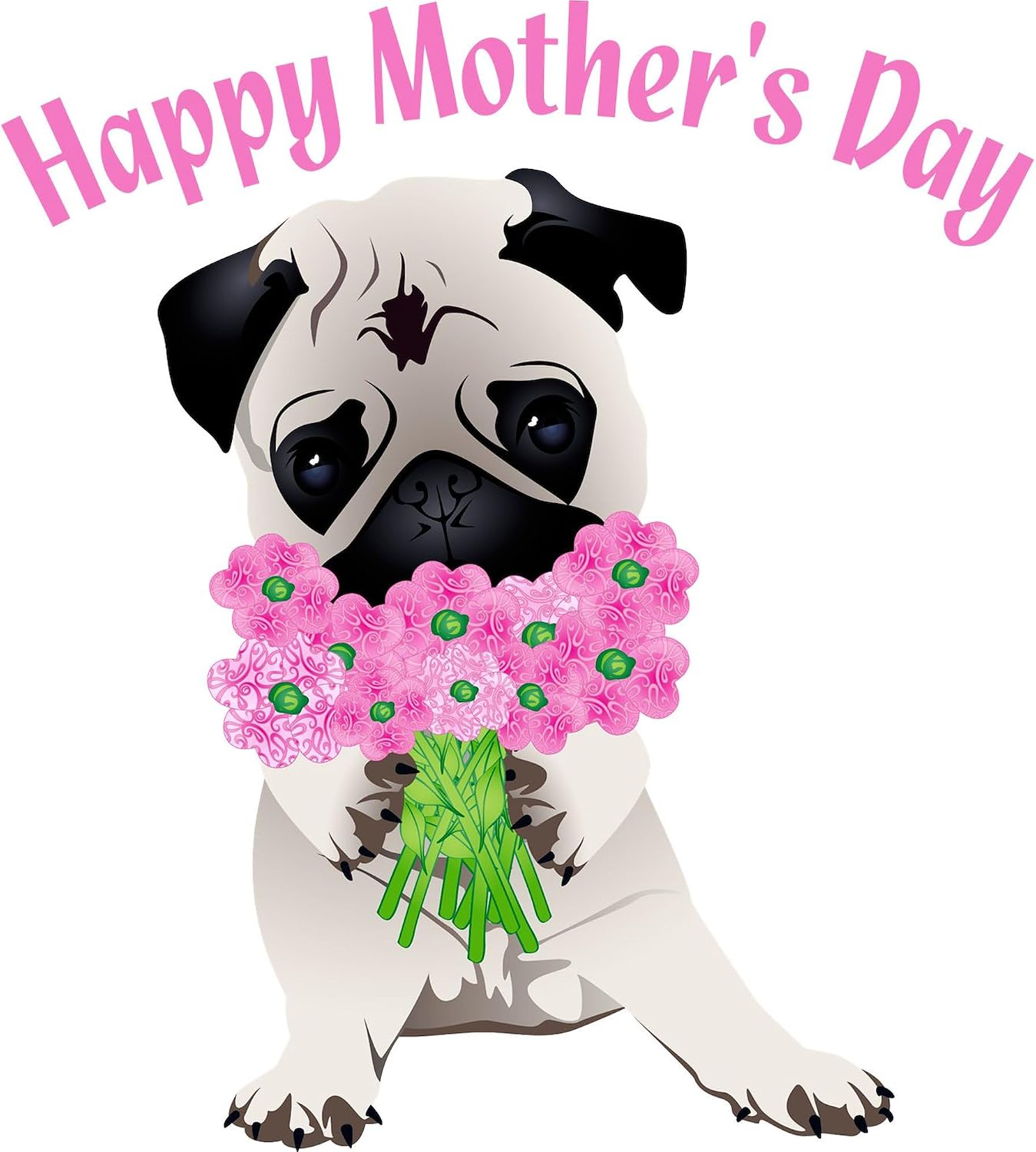 CafePress Happy Mother's Day Pug With Pink Rectangle Magnet, 3"x2" Refrigerator Magnet