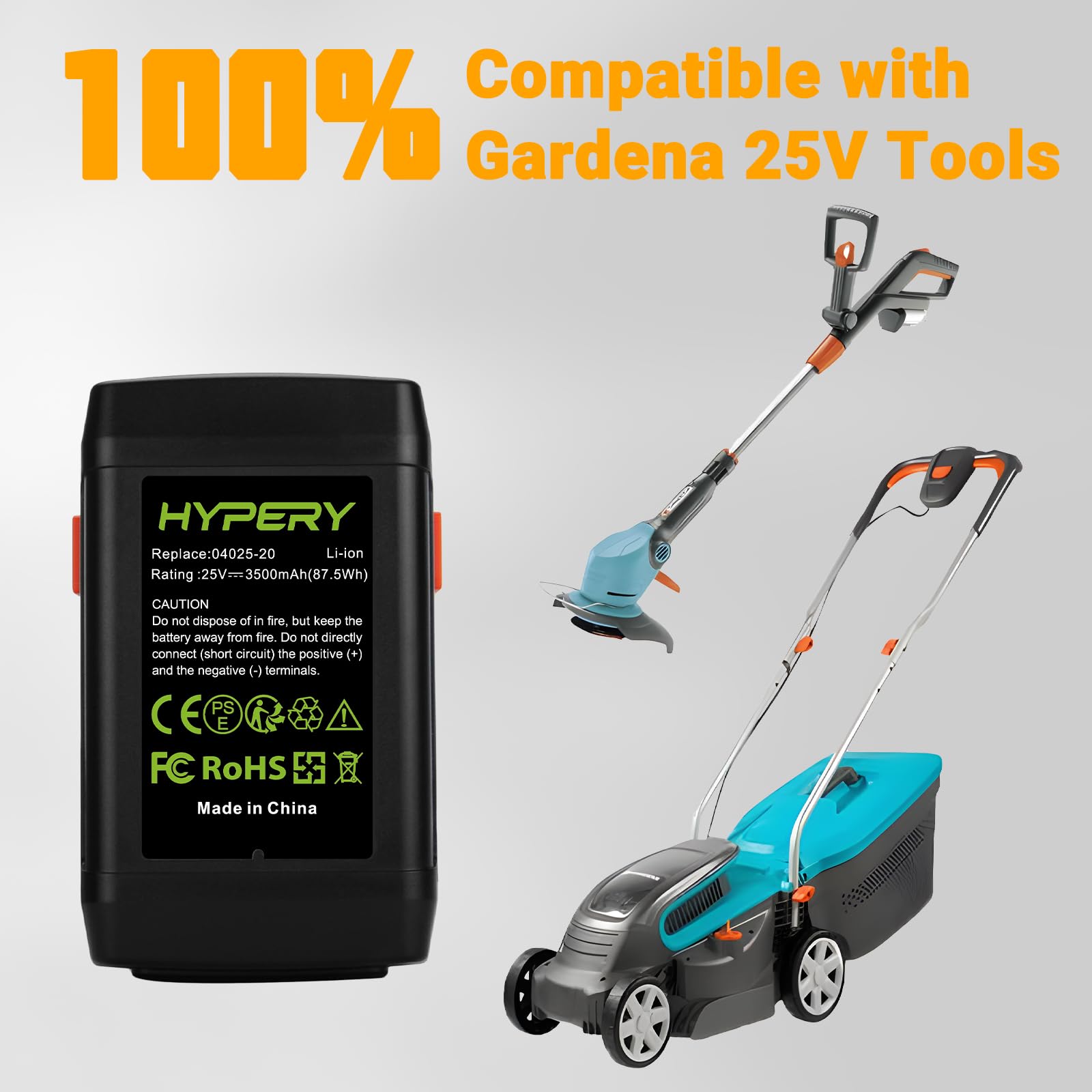 Batería de Li-Ion de Repuesto de 25V Compatible con Gardena 380 Li, cortacésped de Eje 380 Li (4025-20), 4025, 8838, 04025-20, 8838-20.