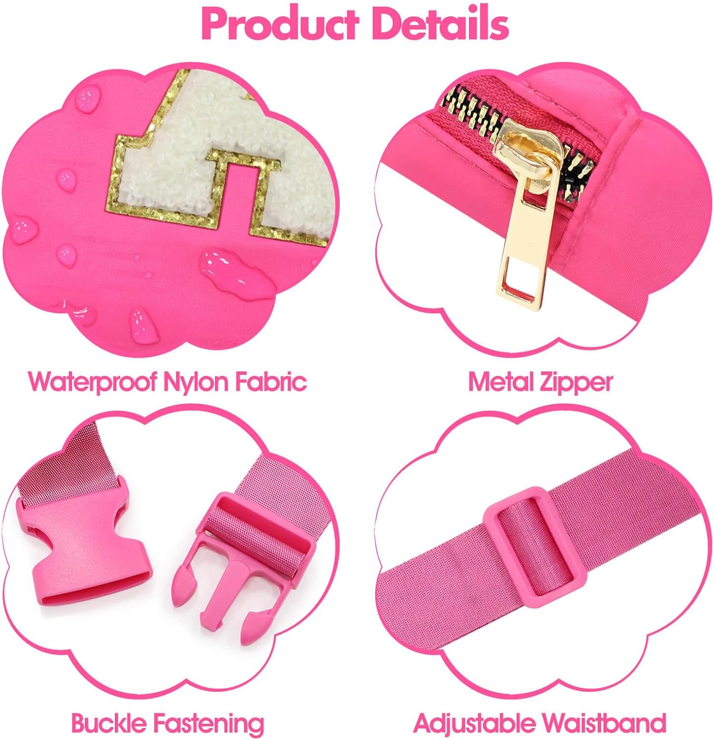 Fanny Pack for Girls Crossbody Bag, Preppy Nylon Kids Belt Bag for Birthday Christmas Graduation Personalized Gifts, Pink Chenille A Letter for Women Teen Girls Fanny Pack - Image 7