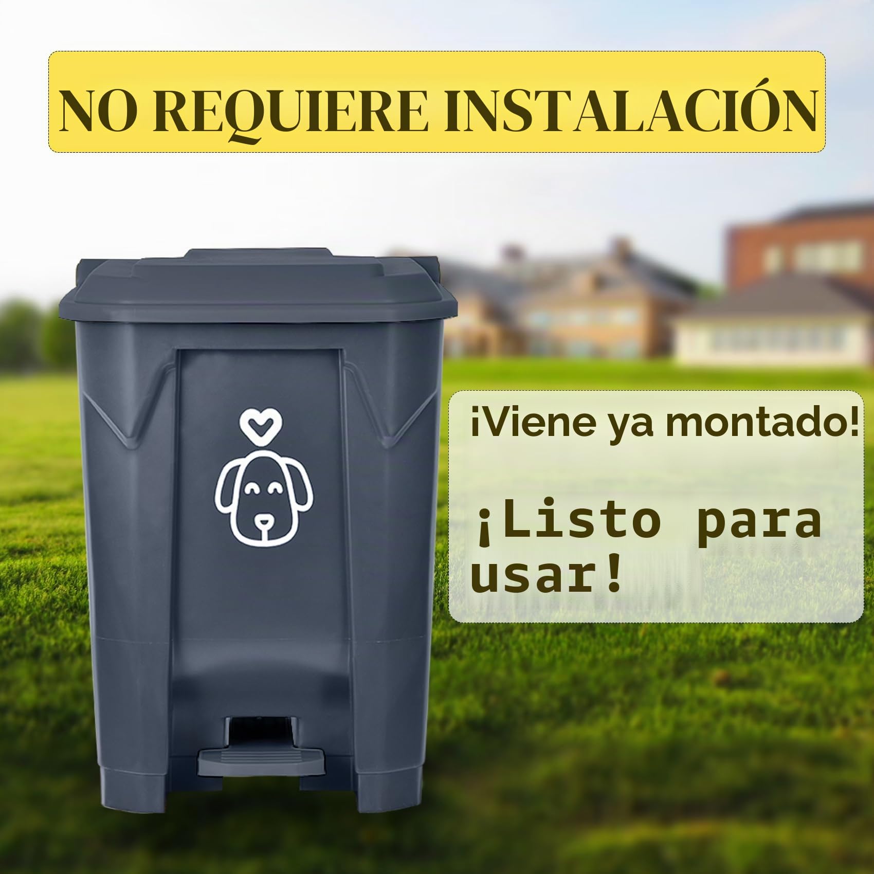 Cubo de basura para excrementos de perro con tapa y 290 bolsas de basura, bonito cubo de basura para perros para caca de perro, patio, hogar, jardín, cocina, escalón gris de 15 litros con cubo