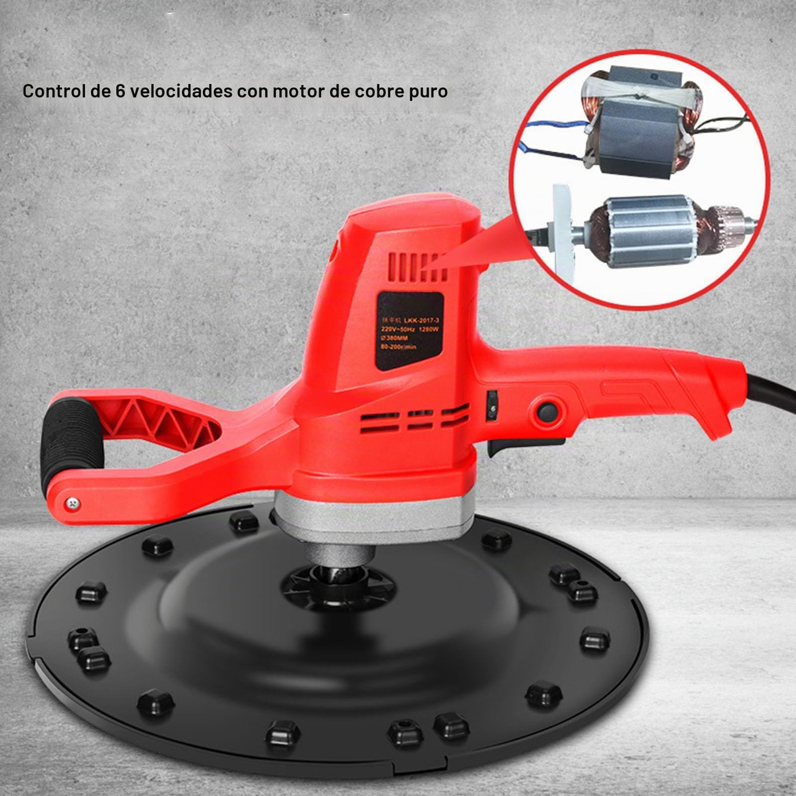 Máquina Alisadora de Paredes de 390 W, 80 a 200 Rpm por Minuto, 6 Niveles de Velocidad, Máquina de Acabado de Mortero de Cemento Ajustable, Paleta de Enyesado de Mortero de