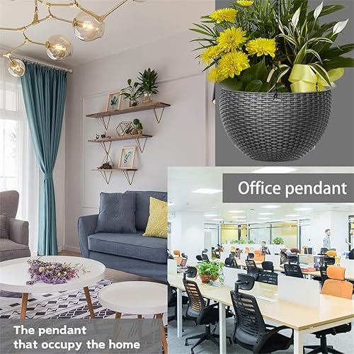 Miniatura 3 de Maceta colgante, maceta de plástico con cadena, contenedor para plantas de interior y exterior, 10.2 pulgadas, color gris